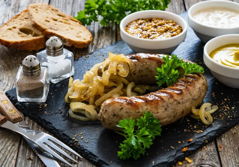 Biała kiełbasa pieczona w cebuli i musztardzie - przepis idealny