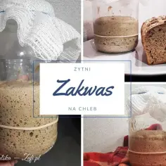 Kolaz z zakwasem żytnim w słoiku i kromką chleba.